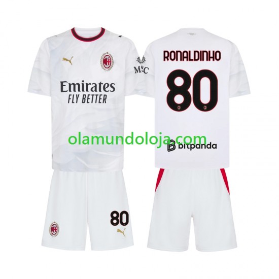 Camisola AC Milan Ronaldinho 80 Criança Equipamento Segundo 2026-2027 Manga Curta